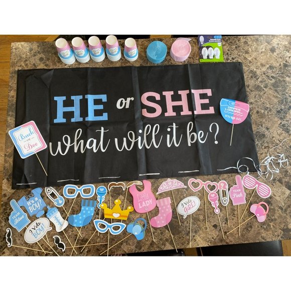 New Gender Reveal Party Celebration Kit Boy/Girl - Picture 1 of 7